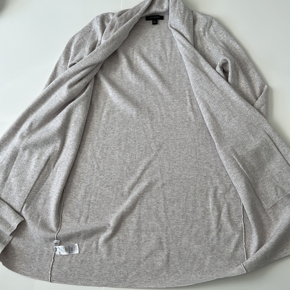 Ann Taylor Shawl Open Cardigan in Light Neutral Heather XS - Picture 6 of 10